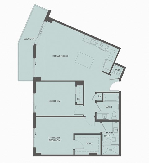 Floor plan for 2 beds, 2 baths, 1118 sqft